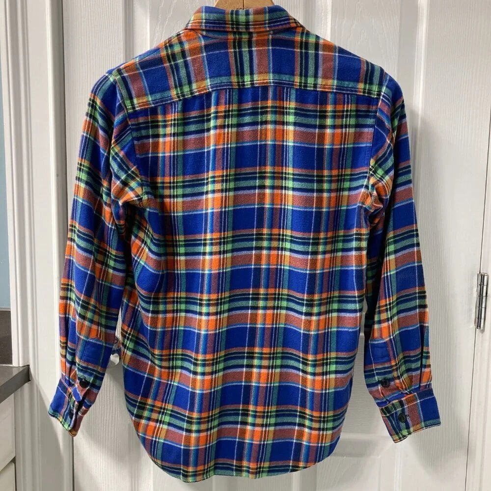 Polo Ralph Lauren Blue Orange Green Plaid Flannel Work Shirt Size S/P